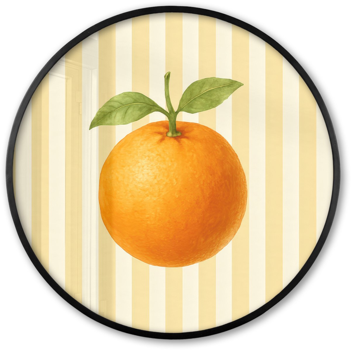 FrameYourWall Poster in lijst Rond - Fotolijst 80x80 cm - Posters - Sinaasappel - Strepen - Oranje - Zomers - Ronde posterlijst zwart - Decoratie - Wanddecoratie woonkamer - Muurdecoratie slaapkamer Multicolor