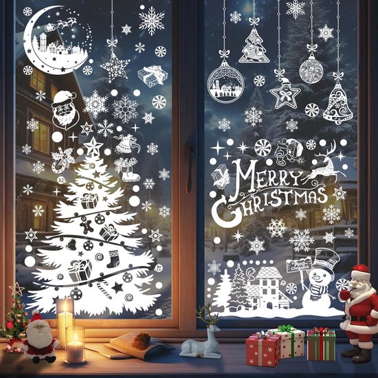 Stickers De Noël Réutilisables Pour Fenêtre - Chats, Sapins, Flocons - 9 Feuilles PVC - Déco Festive Sans Colle