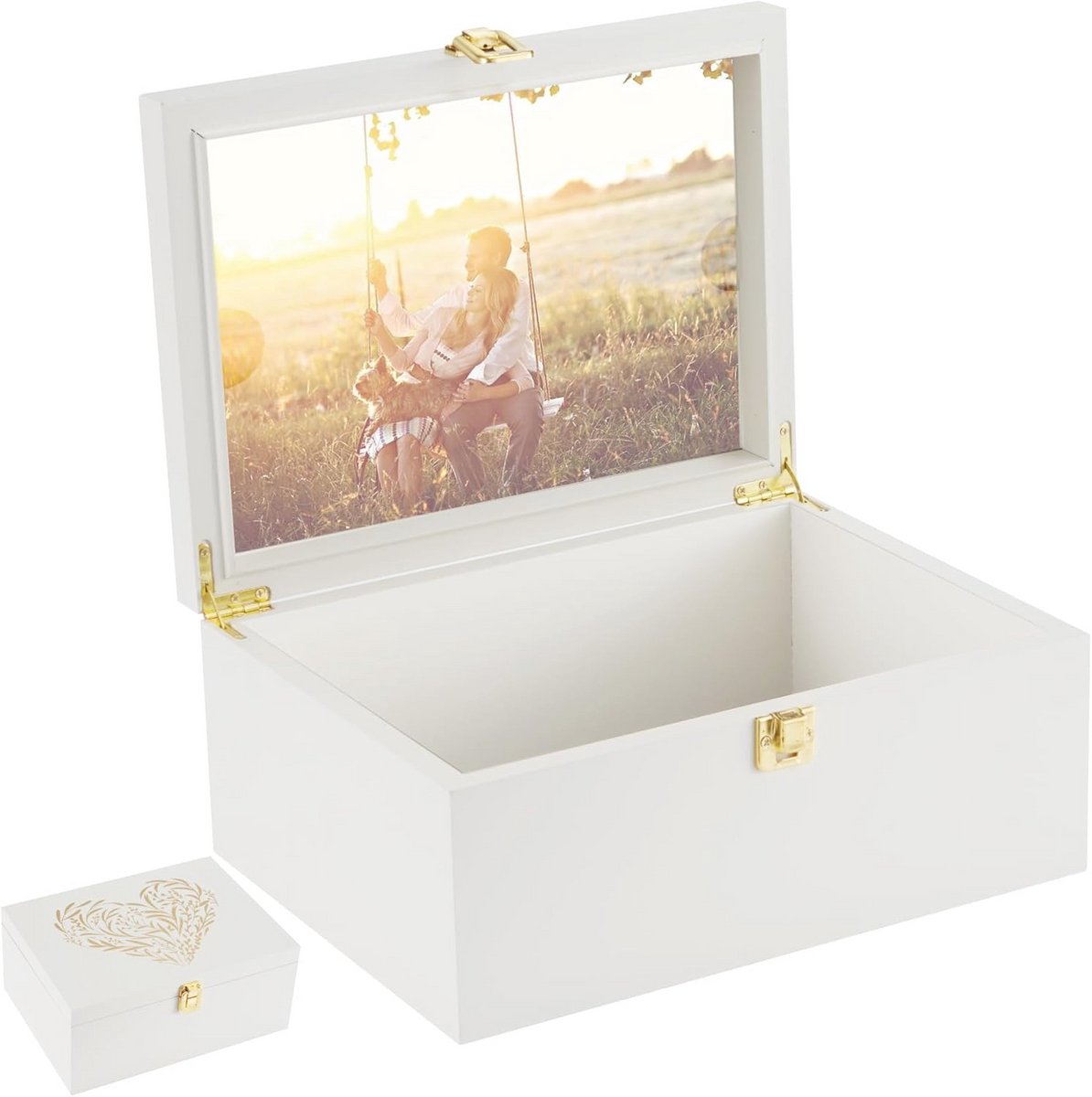 Decoratieve Houten Opbergdoos met Scharnierdeksels en Fotolijst - Tijdcapsule voor Souvenirs