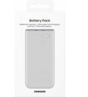 Verpakking van de lichtgrijze Samsung powerbank met "10" erop.