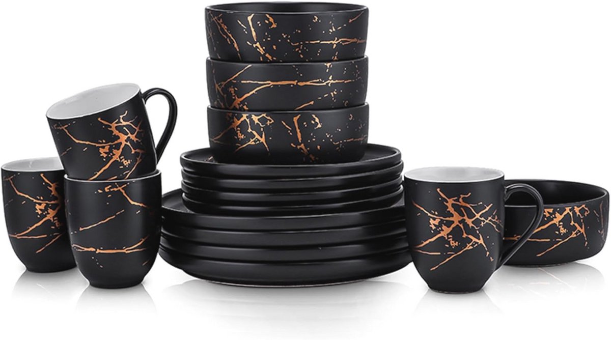 Modern Splash Servies Set - 16 Stuks - Trendy Porselein voor 4 Personen