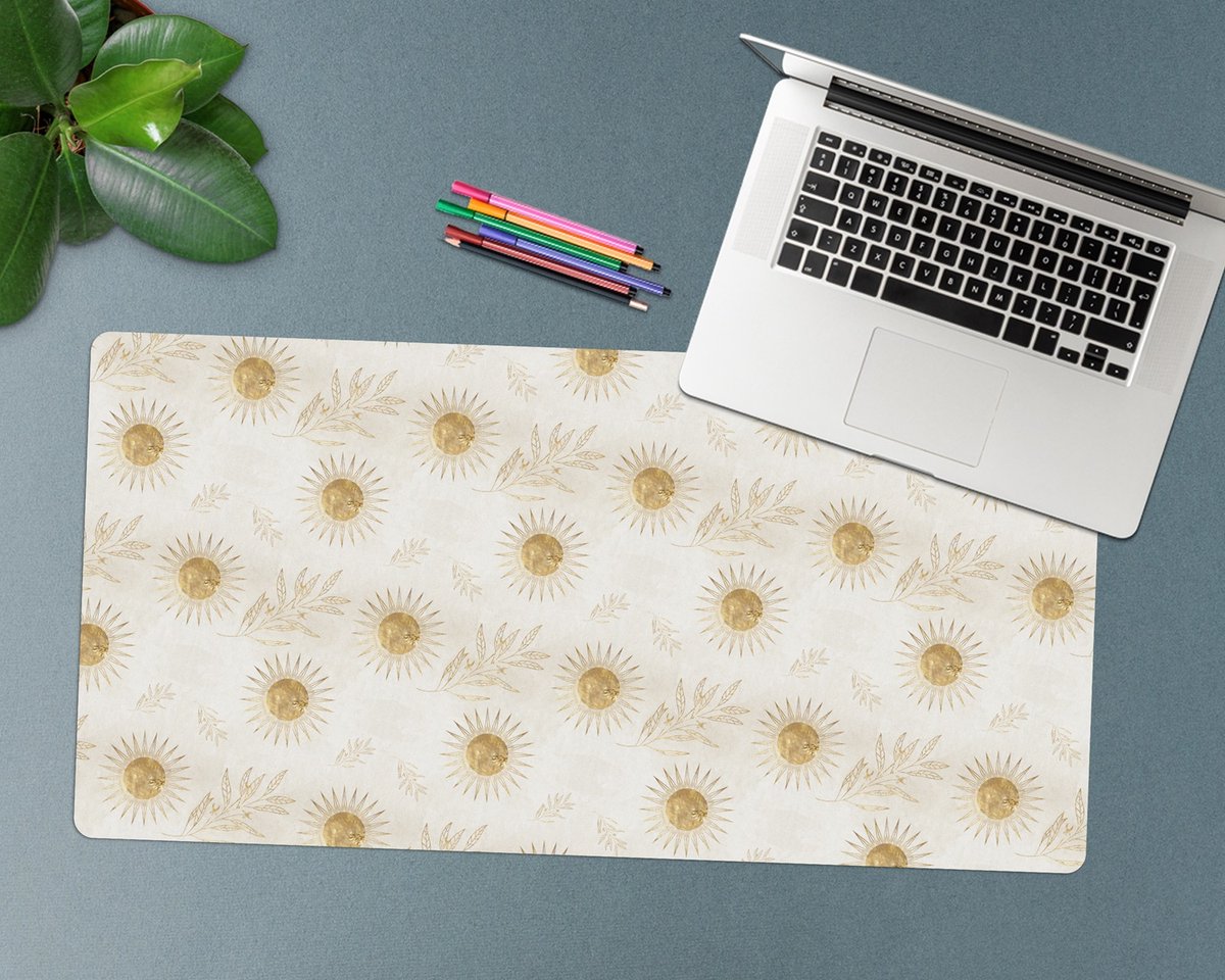 Coloray Bureau Onderlegger - Bladeren van de Gouden Zon Onderlegger Bureau - 90 cm x 45 cm - Veelkleurig Bureau Onderlegger - Bureau Onderlegger Groot - Bureau Onderlegger XXL - Computer Mat - Bureau Pad