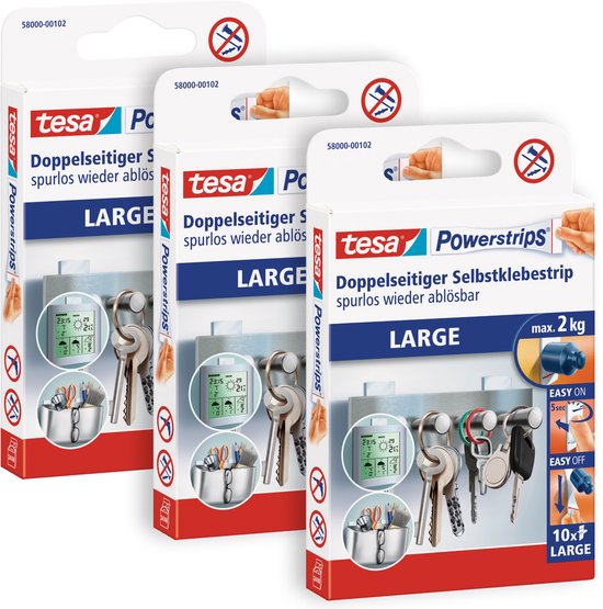 tesa POWERSTRIPS® Large Dubbelzijdig plakband Wit Inhoud: 30 stuk(s)