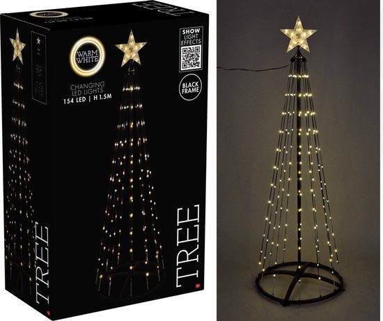 Sapin de Noël décoratif à LED pour l'extérieur, 150 cm, avec 154 LED blanc chaud