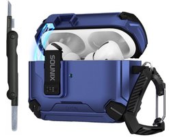 Sounix Hoesje geschikt voor Airpods Pro 1 / 2 - Met schoonmaak borstel - Airpods Pro Hoesje - Armor Case met Lock - Donkerblauw