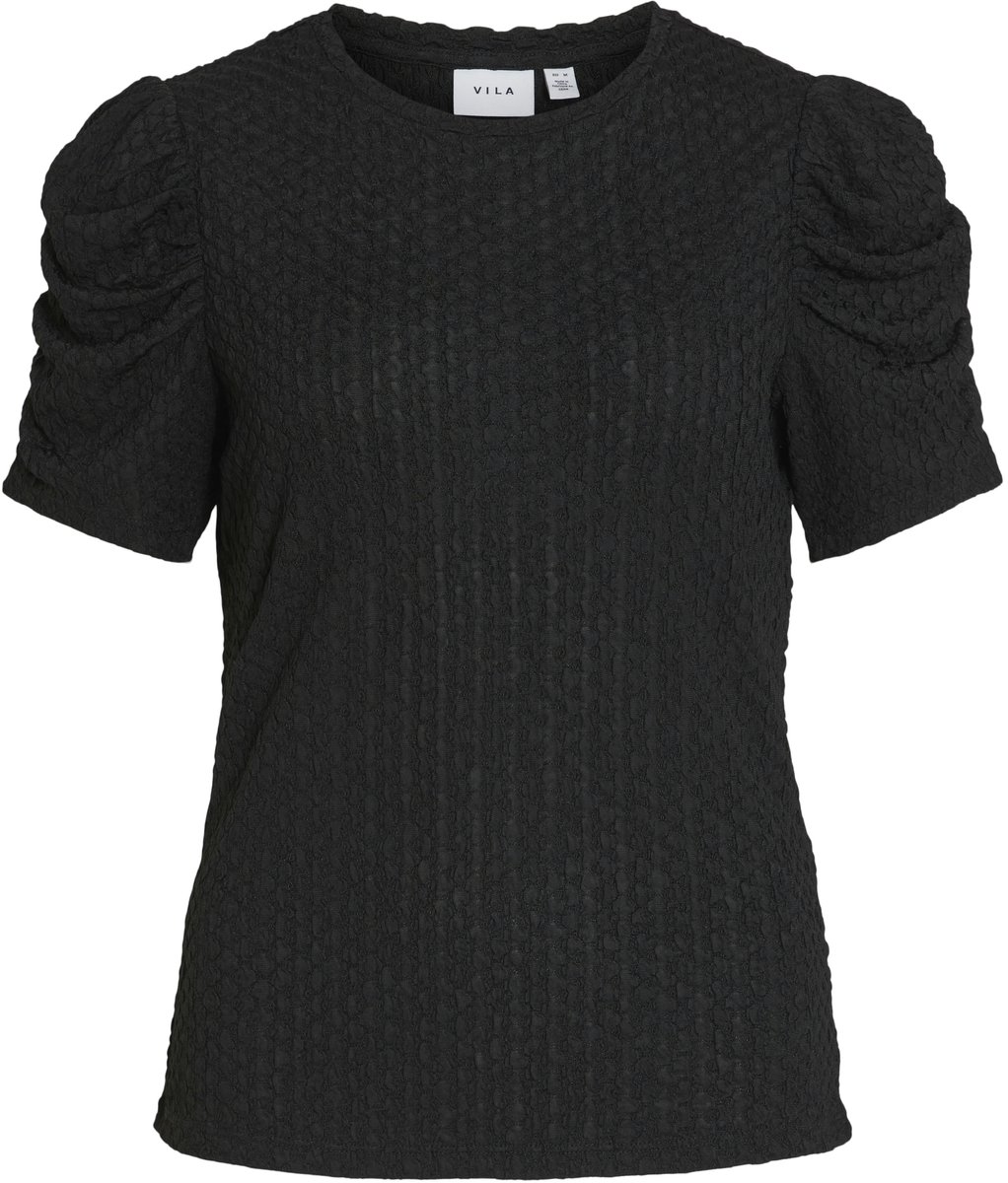 Vila T-shirt Vianine S/s Puff Sleeve Top - Noos 14089479 Black Beauty Dames Maat - XS
