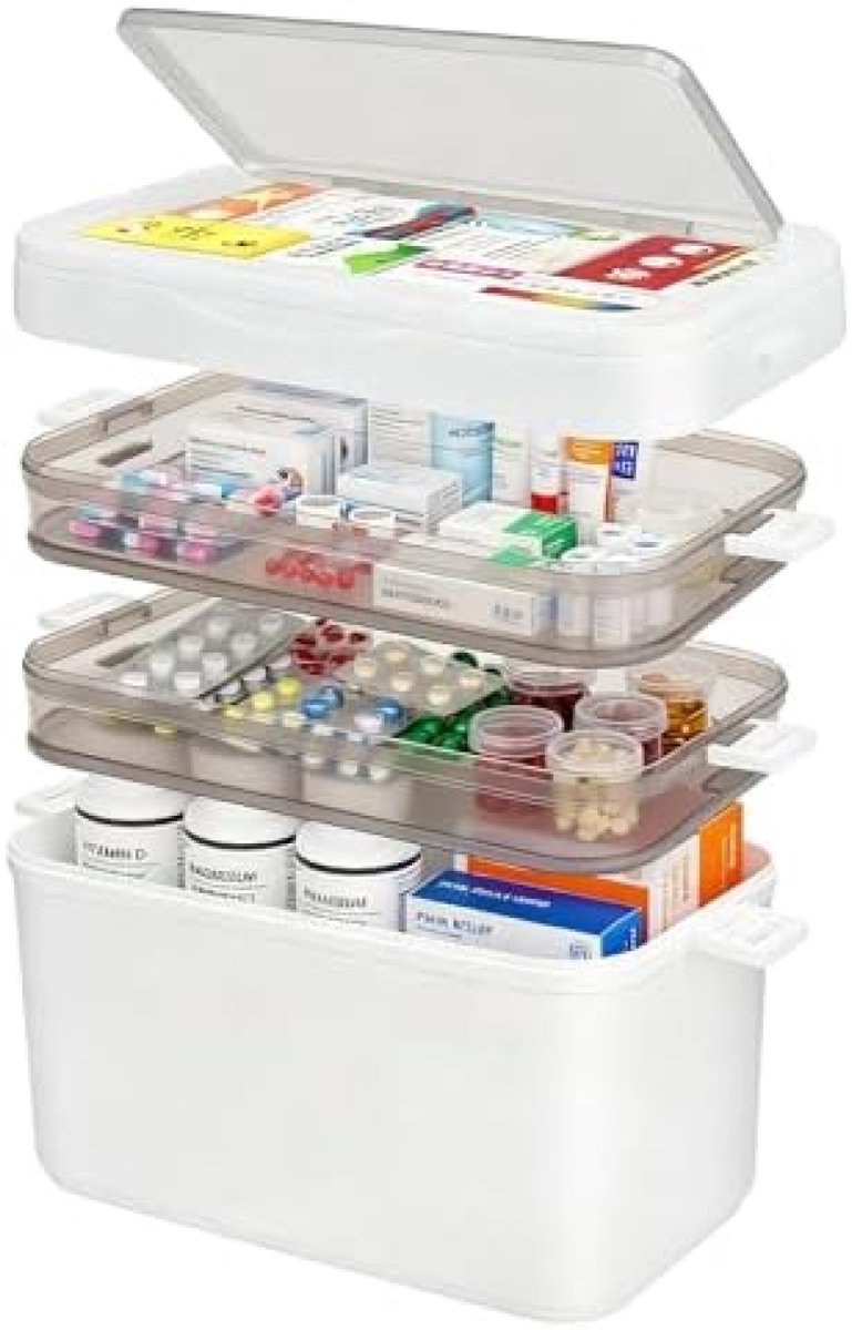 Vierlaagse Medicijnorganizer met Handgreep - Grote Opbergbox voor Thuis en Kantoor