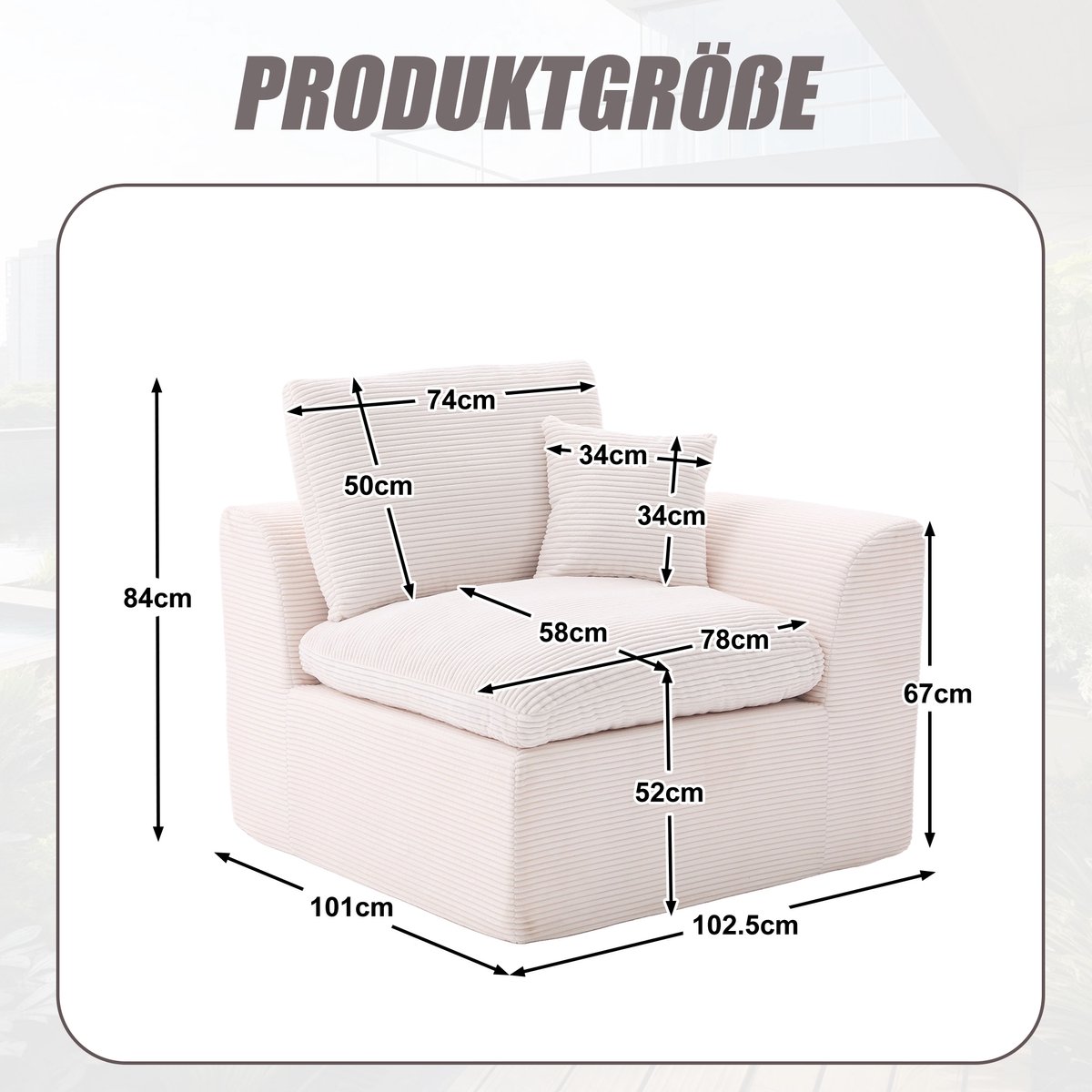 Moderne minimalistische stoffen bank, eenpersoonsbank voor de woonkamer, zachte en comfort