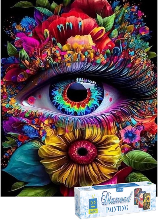 Huntex Diamond Painting Volwassenen - Diamond Painting Kinderen - Diamond Painting Pakket Volledig - Kleurrijk Oog - 30x40 cm