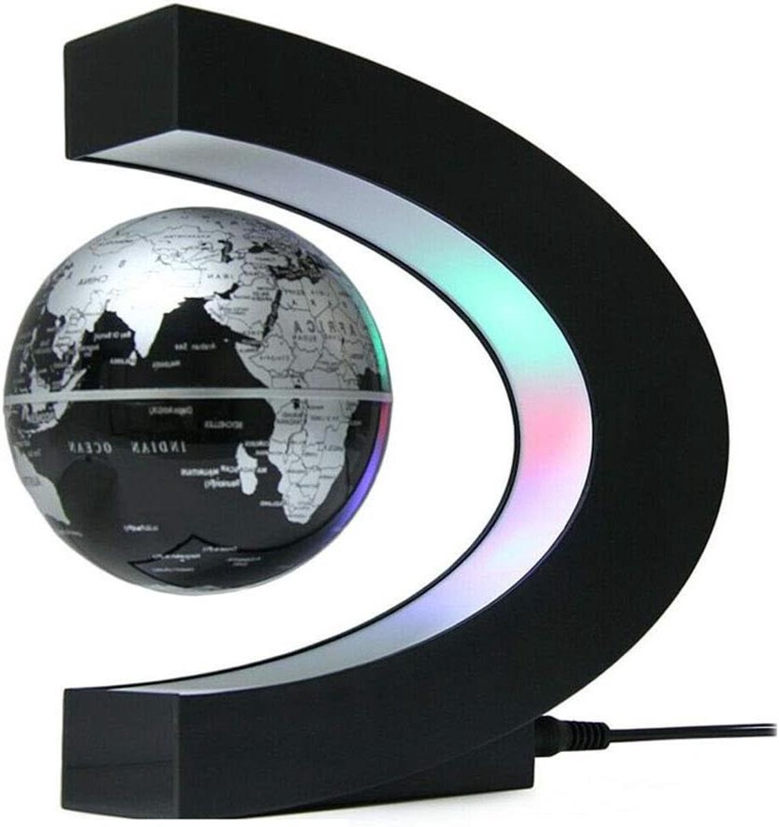 Ronte - Zwevende Wereldbol met LED-verlichting en Aanraakschakelaar voor Bureaudecoratie en Gadgets. Levitatie Wereldbollamp met Magnetische C-vormen.