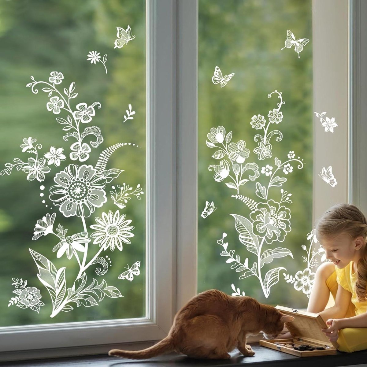 Ronte - Raamstickers wit vlinder bloemenmotief lente zomer raamdecoratie