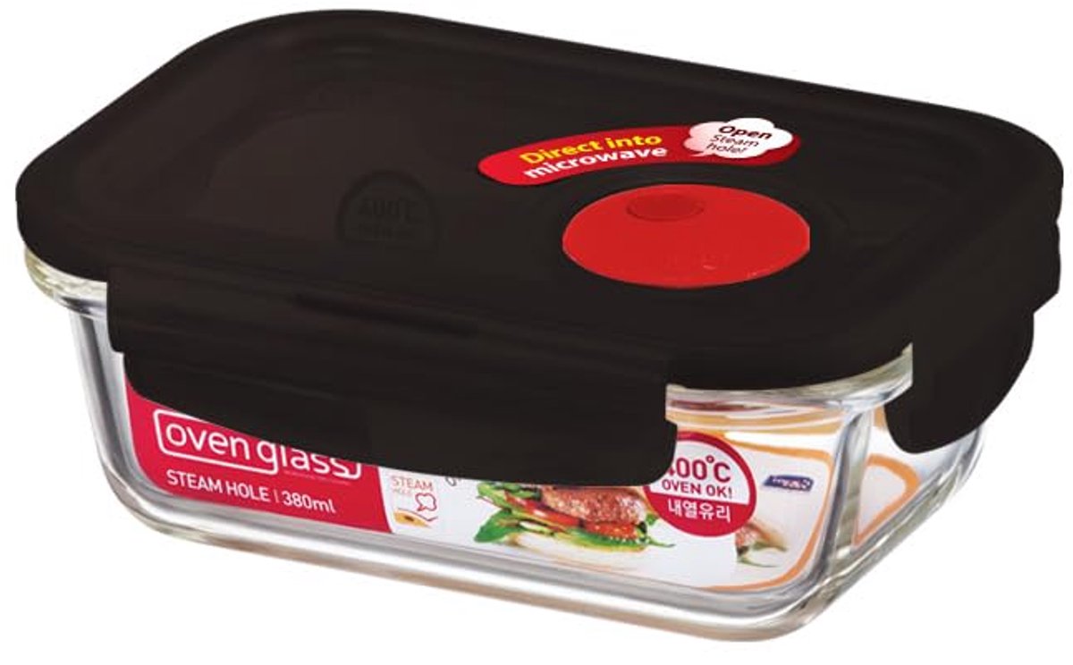Unyqoos® Glazen vershouddoos met ventiel voor oven, magnetron en vriezer