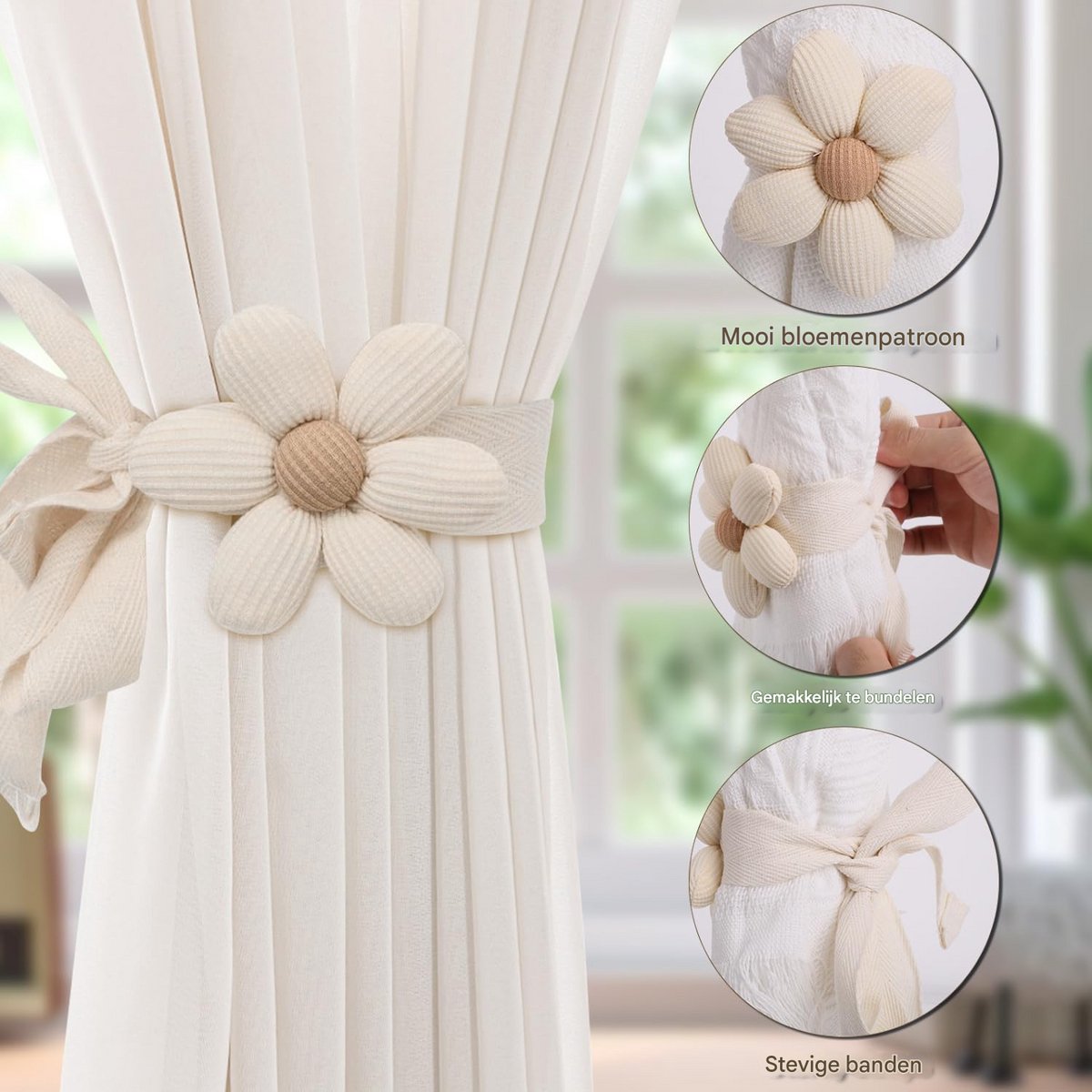 longziming -4 Stuks Schattige Bloemen Gordijnhouders – Verstelbare Raffhouders voor Gordijnen, Veilig en Decoratief voor Kinderkamer, Woonkamer en Slaapkamer