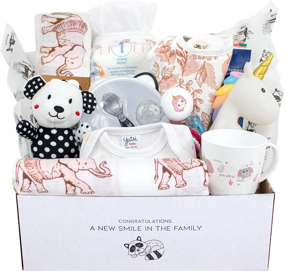 Compleet Babymand Set voor Pasgeborenen met Kleding, Muslin, Verzorging en Speelgoed - Ideaal voor Babyshowers