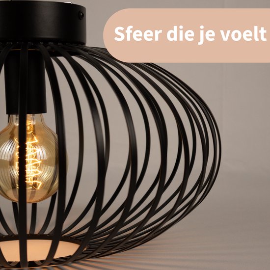 WoonWonder Luxelle Plafonnier Zwart - Plafonnier Lampe E27 - Industriel - ⌀ 40cm - Excl. Source de lumière