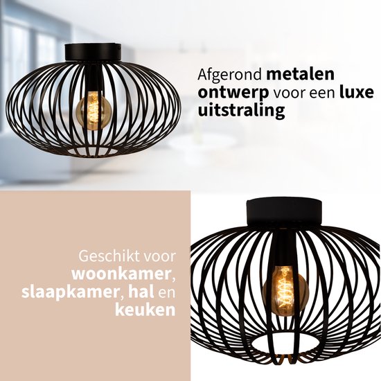 WoonWonder Luxelle Plafonnier Zwart - Plafonnier Lampe E27 - Industriel - ⌀ 40cm - Excl. Source de lumière