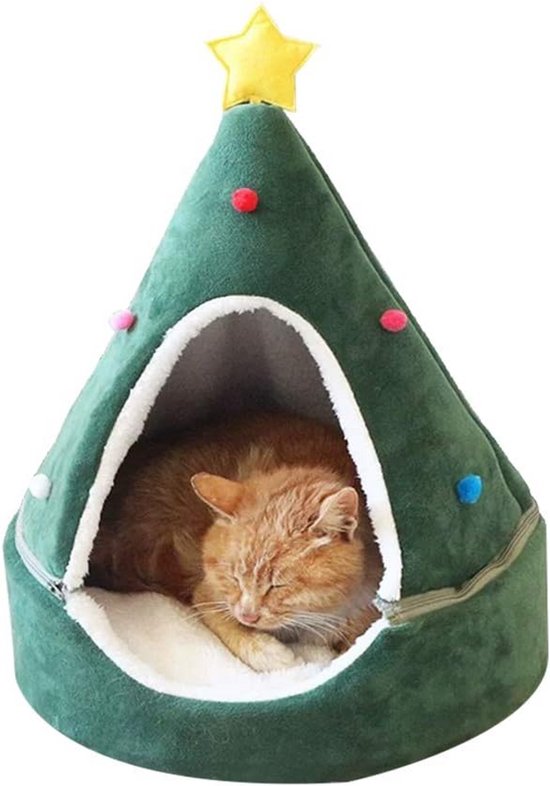 Kerstboom kattenbed driehoek vorm comfortabel voor katten en kleine honden tot 8 kg