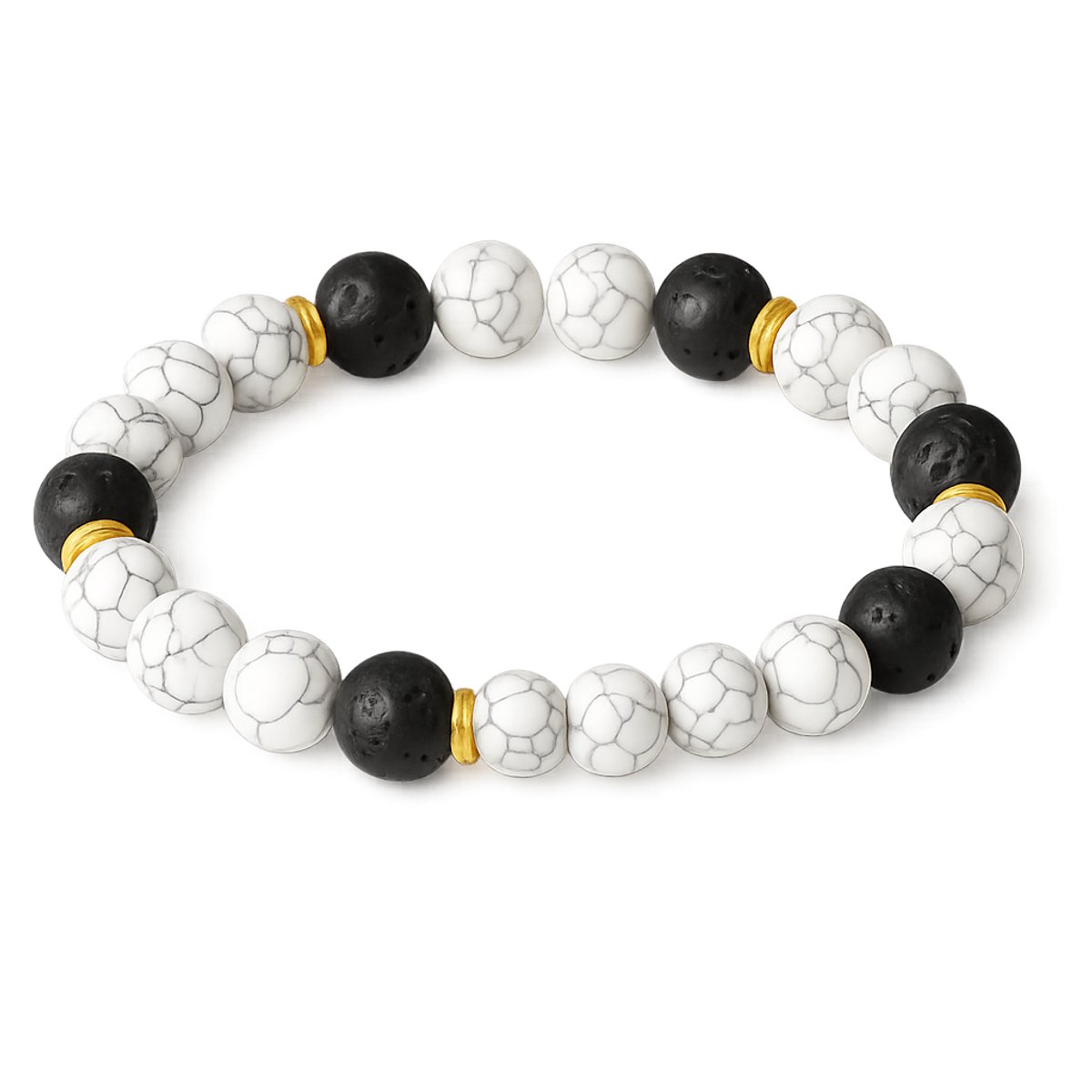 S4H Edelsteen Armband ‘Droom’ – Howliet & Lavasteen – Aantrekken van Geluk, Carrière & Rijkdom – Spirituele Armband voor Manifestatie & Balans