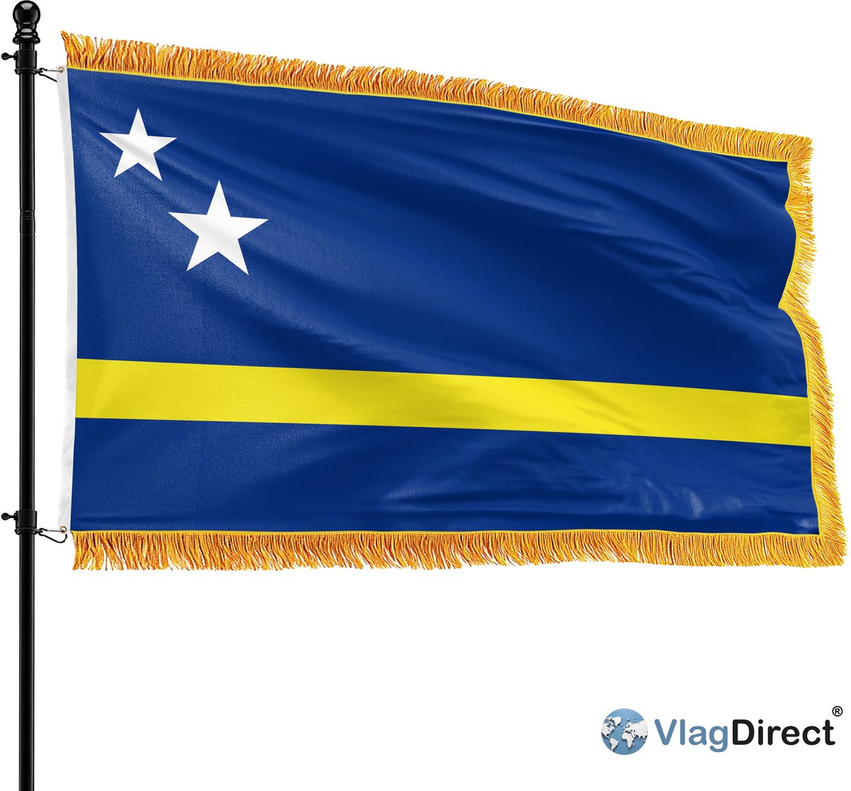 VlagDirect - Luxe Curaçaose vlag - Luxe Curaçao vlag - 90 x 150 cm - Franjes.
