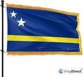 VlagDirect - Drapeau de Curaçao de luxe - drapeau de Curaçao de luxe - 90 x 150 cm - Fringe.