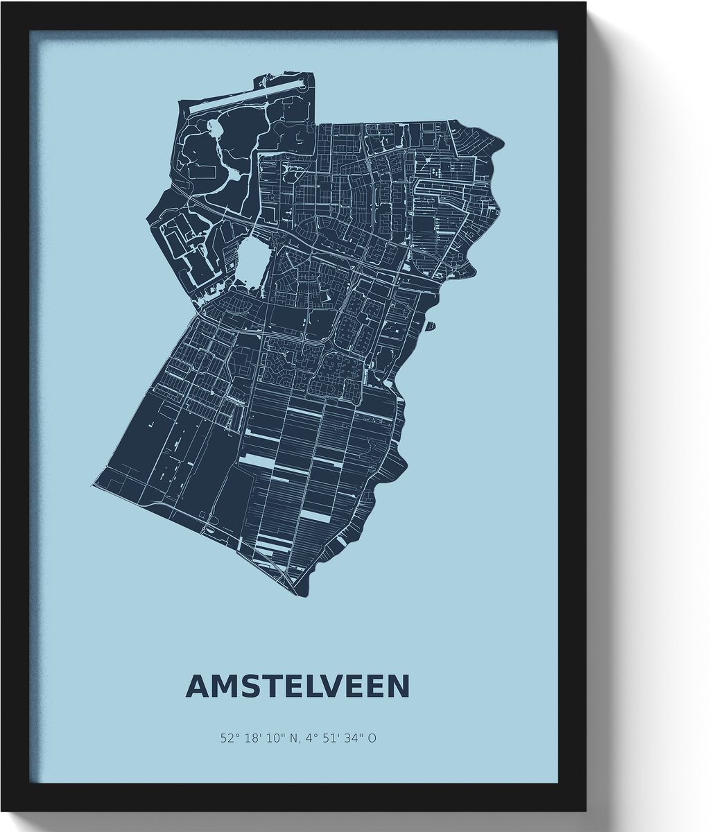 Poster Amstelveen A2 - 42 x 59,4 cm - Blauw (Exclusief Lijst)
