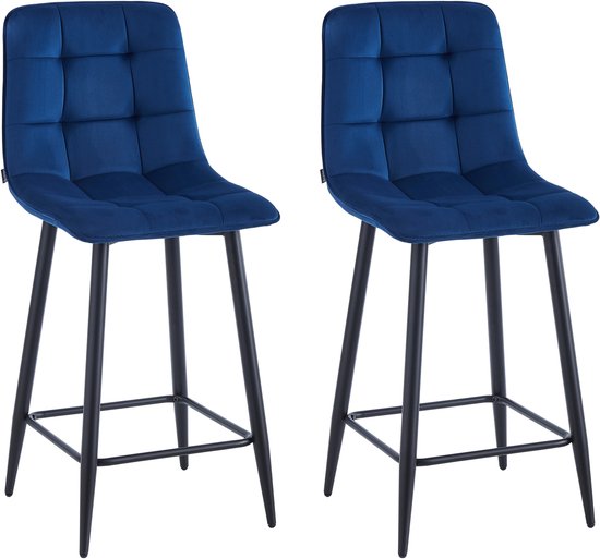 Colenis® - Tabouret de Bar Luciano - Set de 2 - Blauw - Velours - Velours - Design