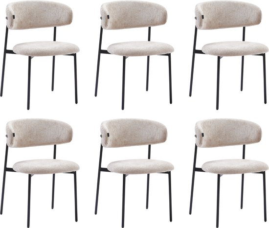 Colenis® - Chaises de salle à manger Daria - Set de 6 - Wit - Tissu en lin - Siège rembourré de Luxe - Design industriel - Pieds en métal