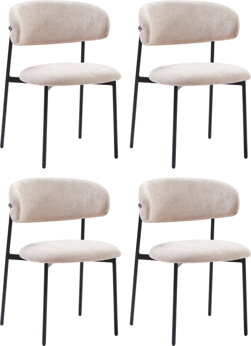 Colenis® - Daria Eetkamerstoelen Japandi - Set van 4 - Beige - Linnen Stof - Luxe Gestoffeerde Zitting - Industrieel Design - Metalen Poten - Stoel