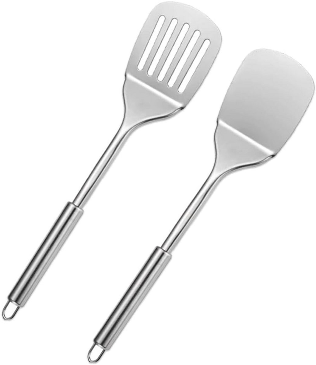 Stalen spatel met ronde steel voor pannenkoeken, vis en eieren, 34,5 cm
