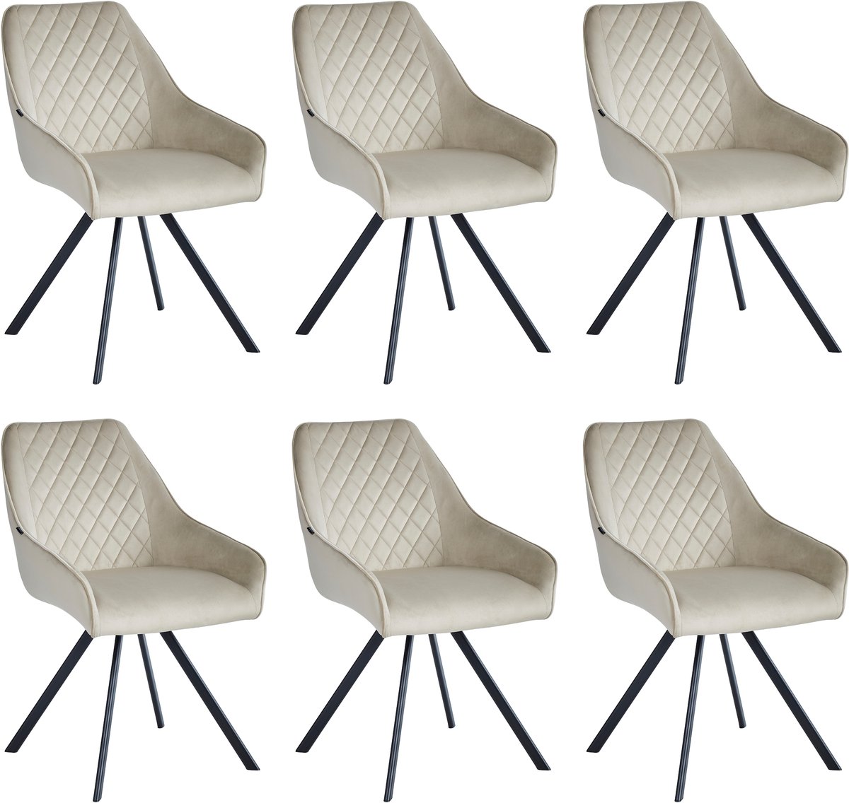 Colenis Elias Eetkamerstoel - Set Van 6 - Beige - Velvet - 180° draaibaar