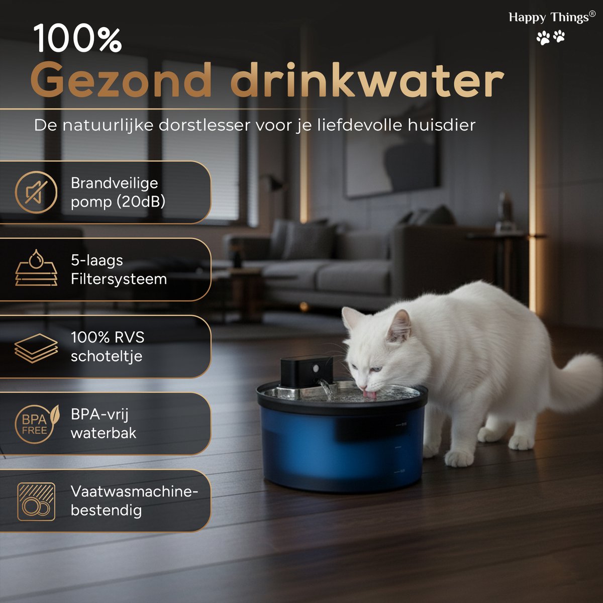 Happy Things Draadloze Drinkfontein Kat en Hond ZR20 Model thumbnail 2
