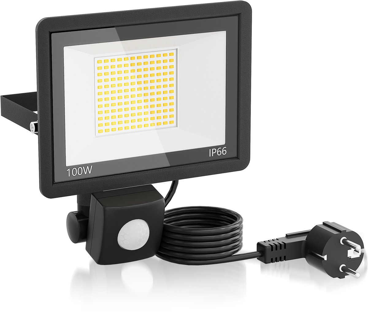 Aufun LED Buitenspot 100W - Warm Wit- Met Stekker und Bewegingsmelder - Schijnwerper voor Tuin Garage Binnenplaatsen
