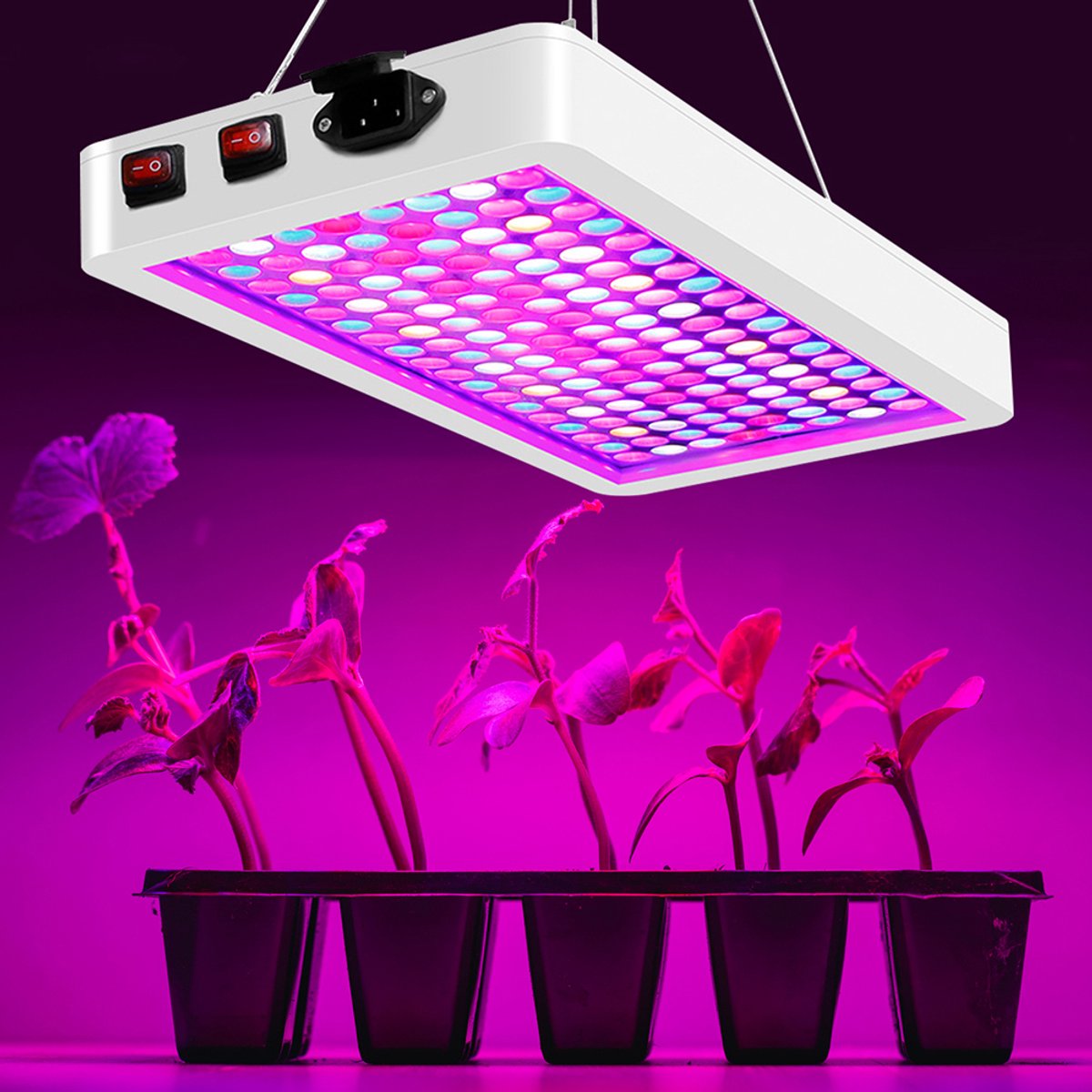 MUPOO LED Growlight Groeilamp – Kweeklamp led full spectrum voor Groei en Bloei – Ideaal voor Indoor Garden, Kas & Hydroponics – Met Dual Switch & Verstelbare Ketting – 47W – Wit – 30×20cm – 192LED