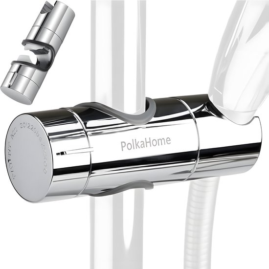 PolkaHome® Douchekophouder - Universele Handdouchehouder - 360° Verstelbaar - Zonder Boren - Draaibaar - Glijstuk voor Douchestang - Verstelbare Standaard Douchekop Houder - Glijder voor Wandhouder - Handdouche Beugel - Voor Badkamer