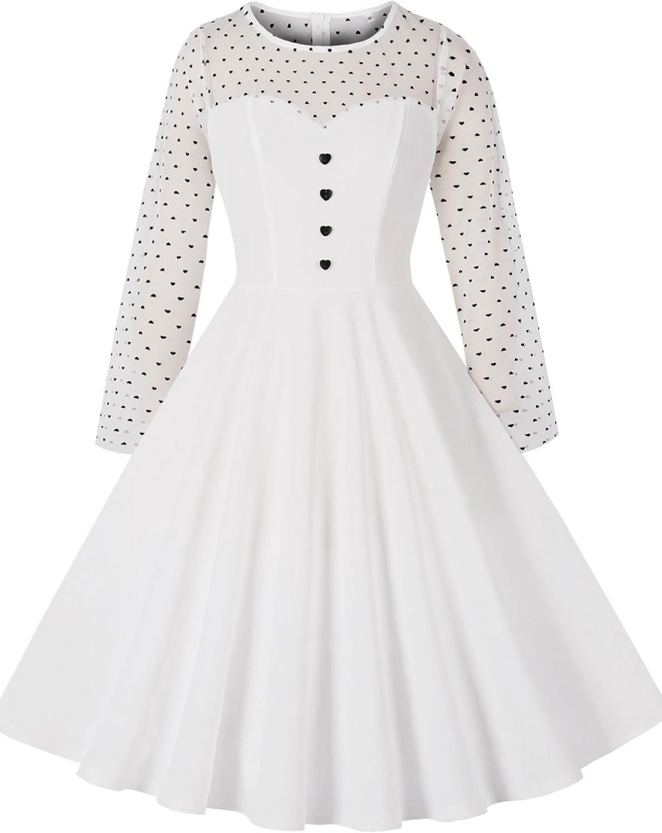 Dames Vintage A-lijn Jurk Jaren 50 Stijl Hartpatroon Zomerfeestjurk