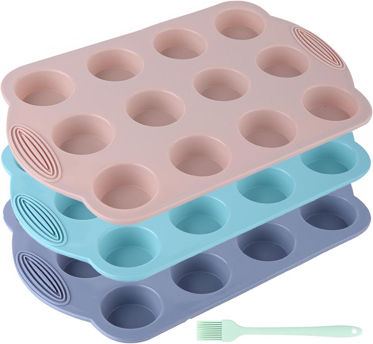 Set van 3 Flexibele Siliconen Muffinbakvormen voor 12 Stuks - BPA-Vrij & Anti-Aanbak