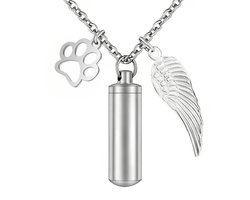 Ashanger cilinder hond | Zilver | Ashanger Cilinder met Hondenpoot en vleugel | Ashanger hond | Asketting cilinder hondenpoot | Herdenkingssieraad Hond | Petshop Seven
