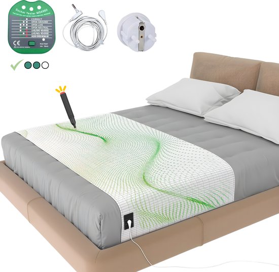 Feuille de mise à la terre - Feuille de mise à la terre Groundingly - Mise à la terre - Comprend un stylo de test et un testeur de prise gratuits - Mise à la terre - Mise à la terre - Coton biologique - (99x203)