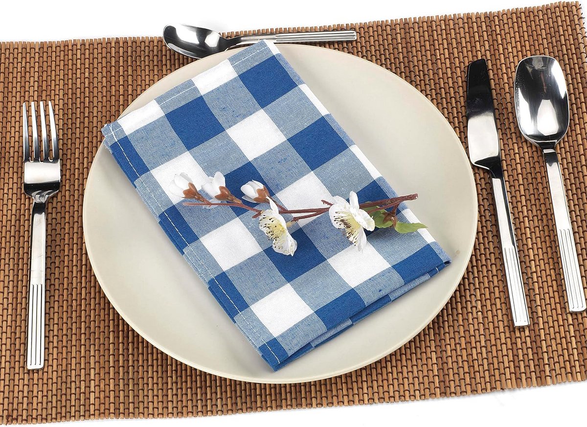 6 Stoffen Servetten Vichy Ruit 41 x 41 cm Blauw - Wasbare Gerenneerde Servetten