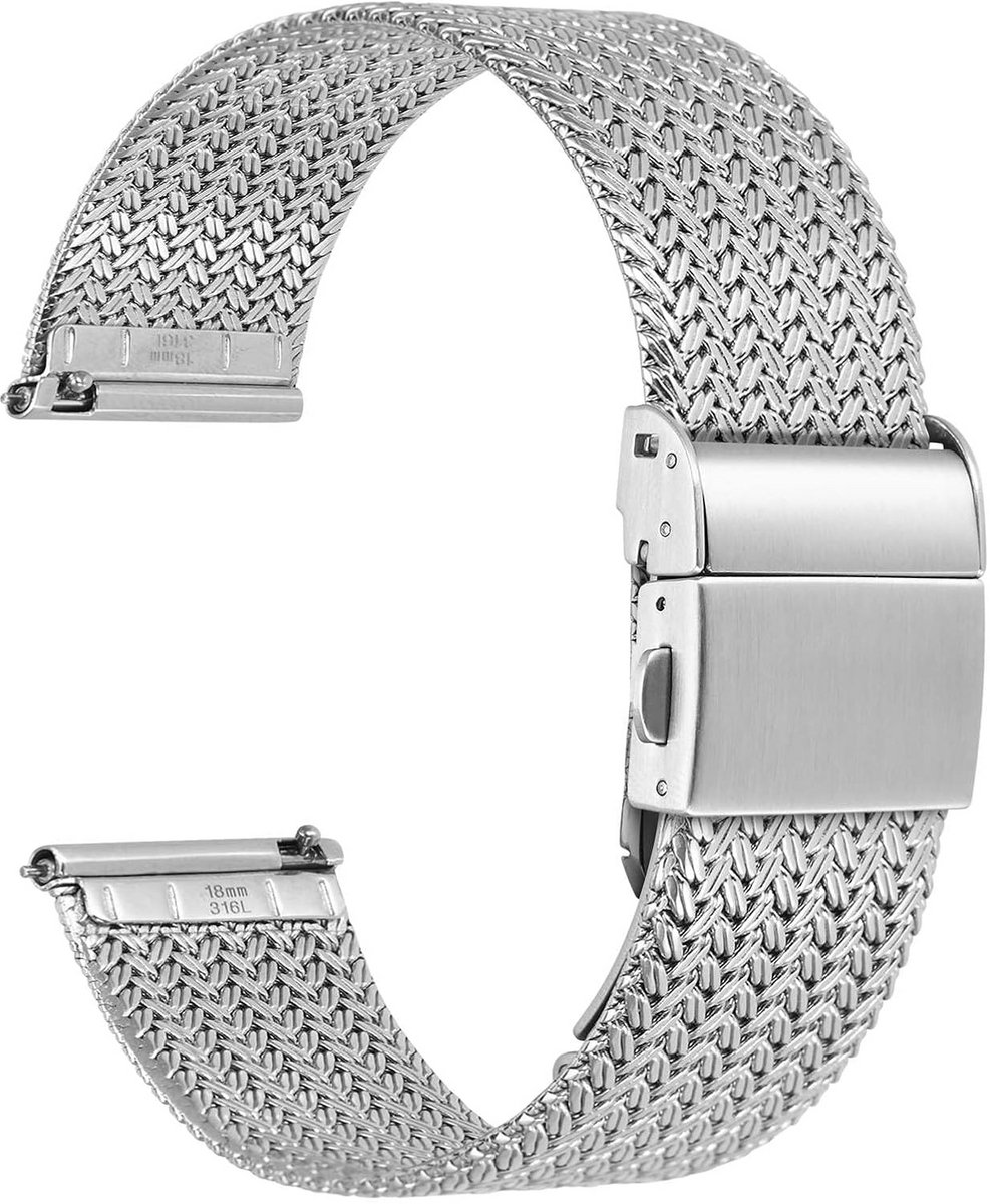 Metalen Horlogeband 316L Roestvrij Staal Mesh Geweven met Snelsluiting en Vouwsluiting - 14 tot 22 mm