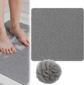 HSXL - Antislipmat Douche Zacht & Waterdoorlatend - 60x60CM - Incl. Netspons - Antislip Douchemat Grijs – Anti Slip Douche Cabine Mat – Mat voor in de Badkamer - Badkamer accessoires