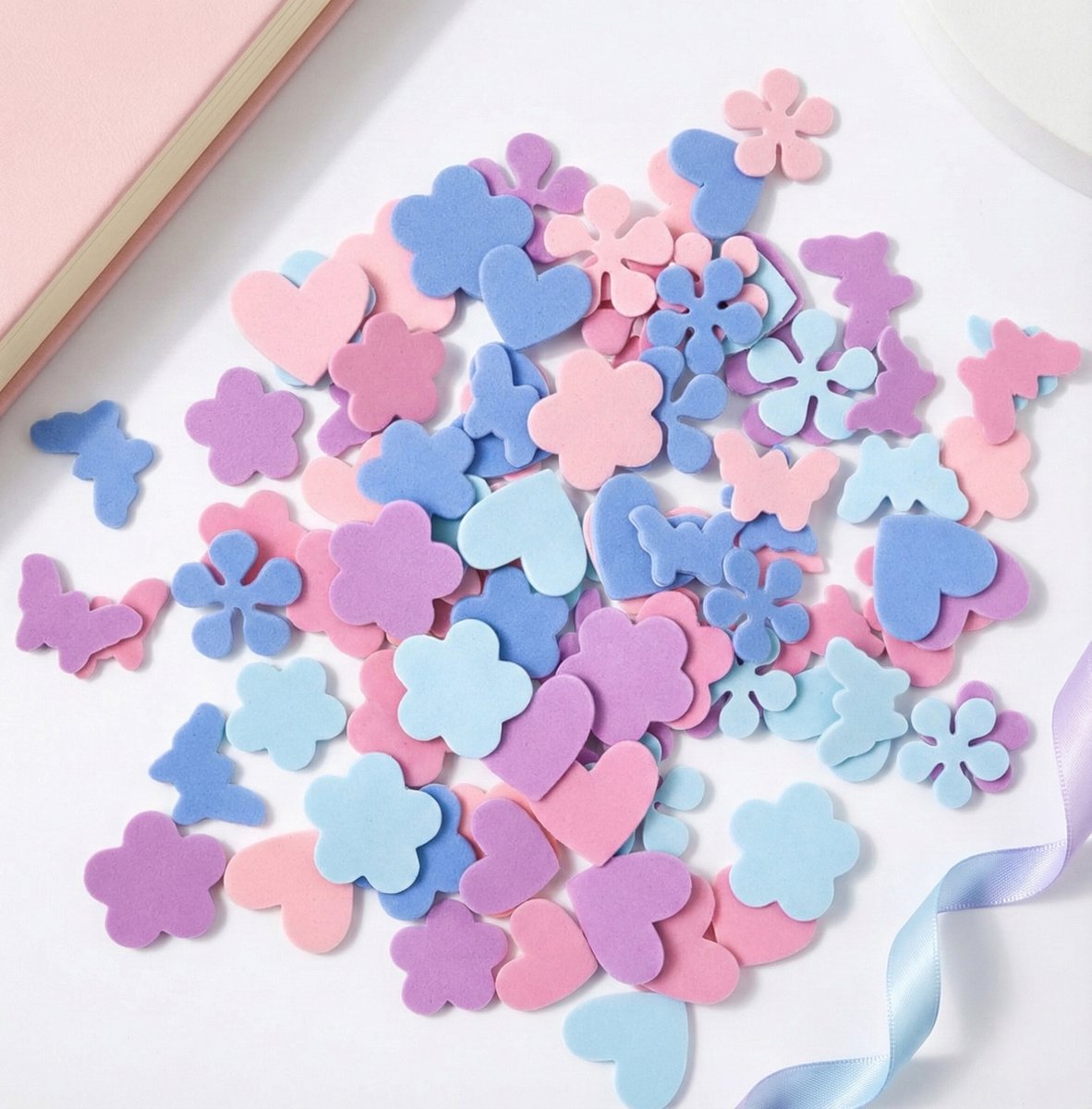 Foam Stickers Hartjes, Bloemen & Vlinders – 100 Stickers - Knutselen Meisje — afbeelding 2