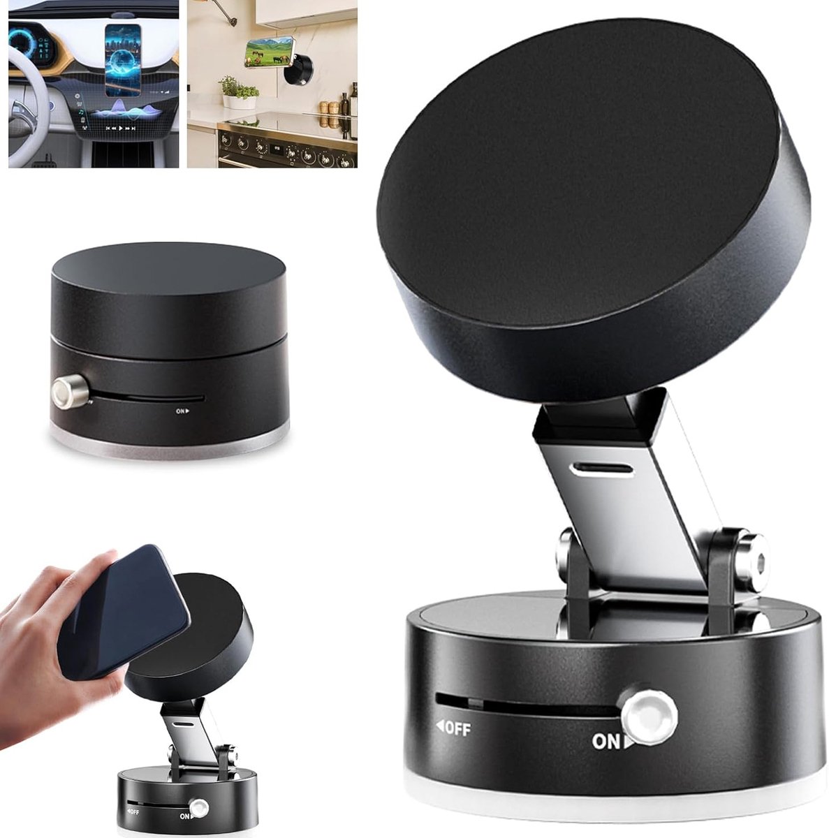OKWISH Autohouders - Vacuüm Magnetische Telefoonhouder voor Auto -Universele Auto Houder - 360° Draai - PC - Zwart