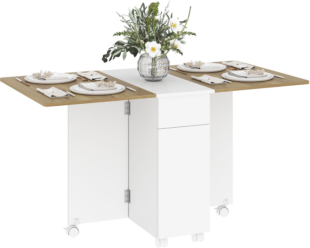 HOMCOM opklapbare eettafel - spaanplaat - 140x76x74cm - wit
