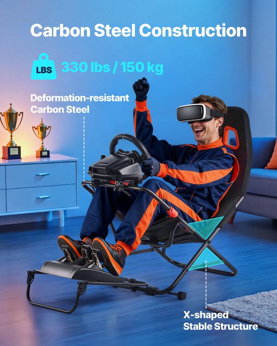 Draagbare Racestuurstandaard, Verstelbaar en Opvouwbaar Ontwerp, 470 mm Zitbreedte, Compatibel met Logitech G923/G920/G29, Thrustmaster T248p, Fanatec, Hori en Mad Catz, Zwart — afbeelding 2