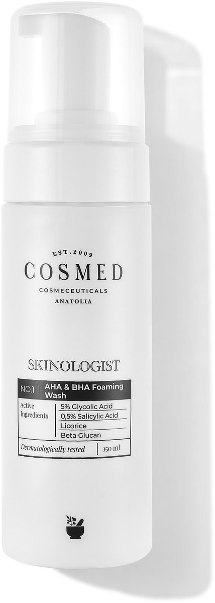 Cosmed Skinologist – AHA BHA Gezichtsreinigingsschuim – Foaming Cleanser voor Gezicht & Lichaam – Anti-Acne Formule met Salicylic Acid & Glycolic Acid – 150 ml