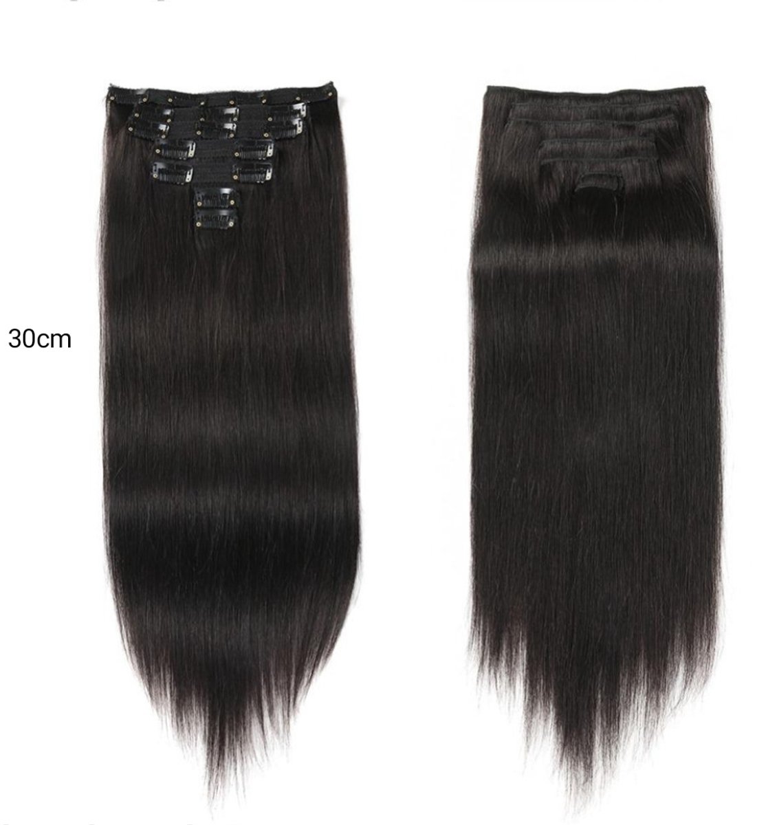 Clip-in hair extensions - 100% echt mensenhaar - 7 stuks - kleur 1B# naturel zwart - 30 cm - 100gr - herbruikbaar