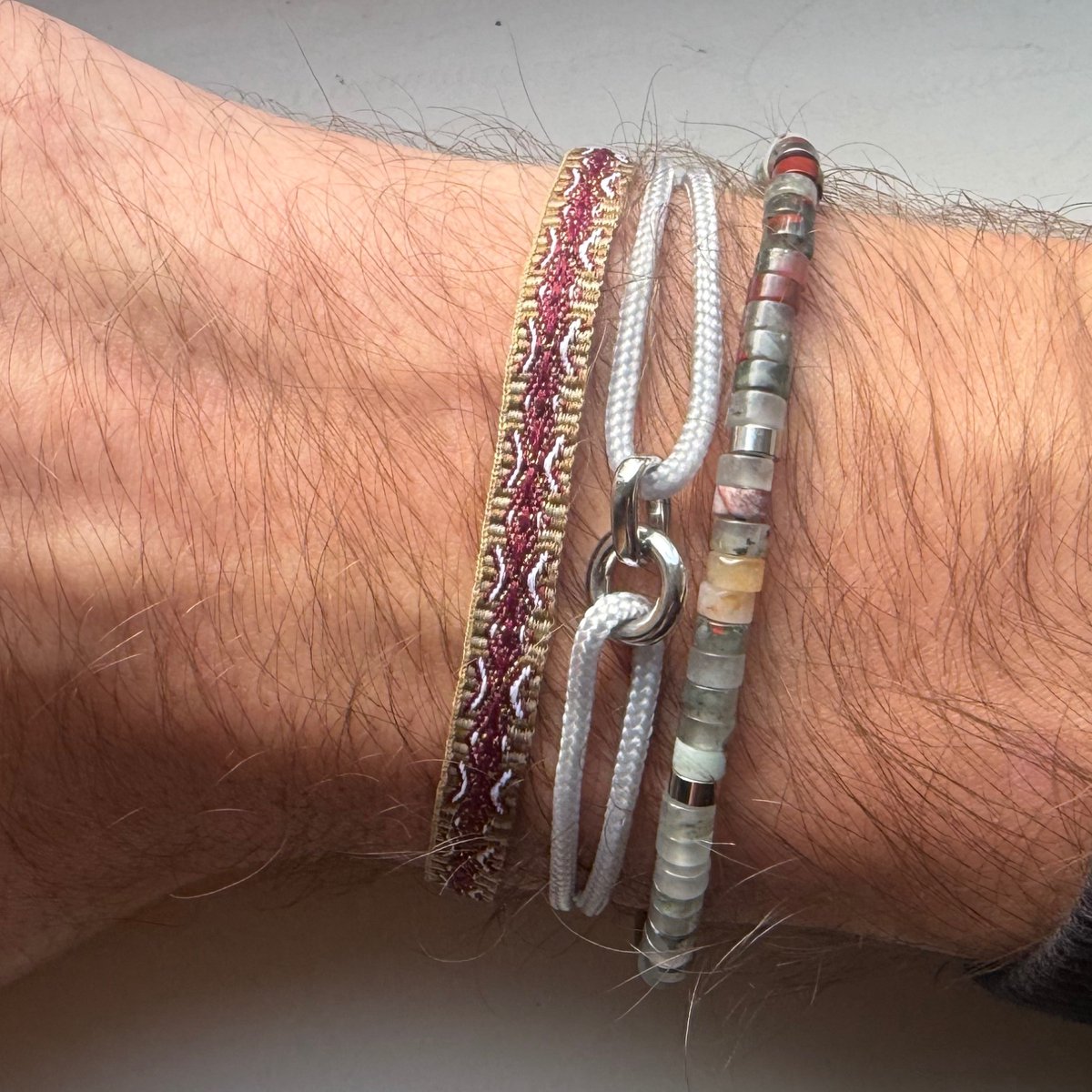 Azurro Heren Armbanden Set Loranzo – Natuursteen & Kralen – Verstelbaar 19–24 cm – Mannen Armband Casual – Cadeau voor Mannen & Vaderdag – Mediterrane Stijl