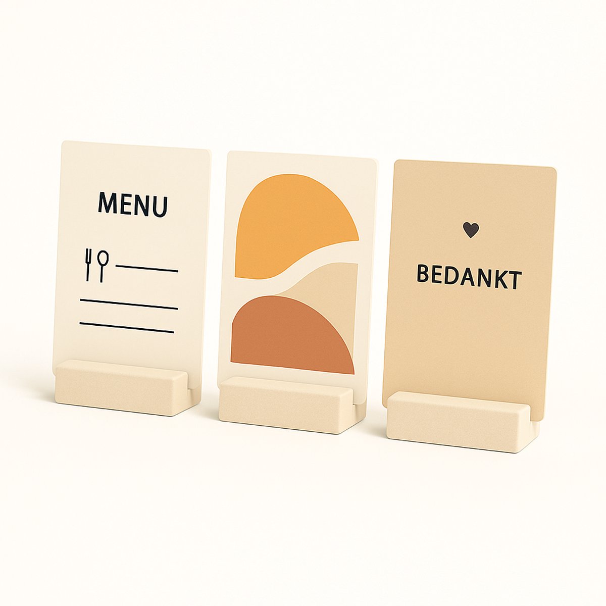 Kunststof Kaarthouder Beige met houtvulling – Set van 3 – Menukaarthouders voor Horeca, Bruiloften & Events – Fotohouder voor Tafelkaarten & Menukaarten