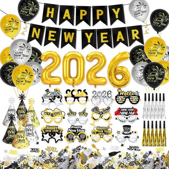 Oudejaarsavond Fotobooth Set 2026 – 30 Rekwisieten – Goud, Zilver, Glitter – Herbruikbaar, Feestelijke Selfie-accessoires